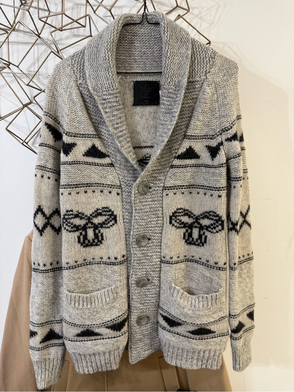 TNA Shawl Collar Knit Sweater Cardigan - Gray/Black